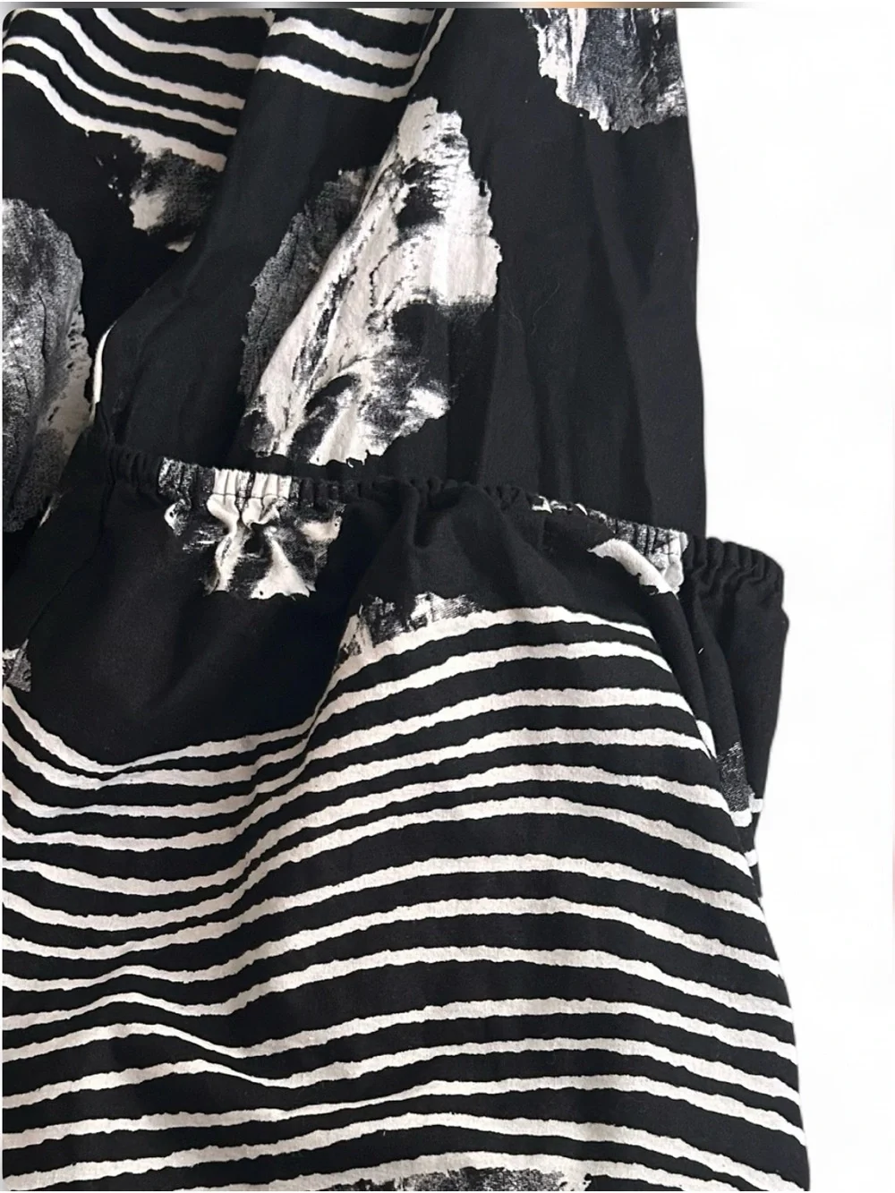 Look At Me Black & White Striped Baggy Wide-Leg Pants Big Pockets Elastic Waist